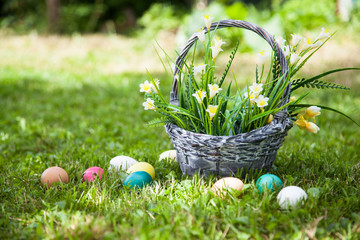Wicker basket with flowers