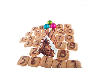 advent calendar cookies, christmas tree cookie cutter, christmas balls, cinnamon sticks, star anise