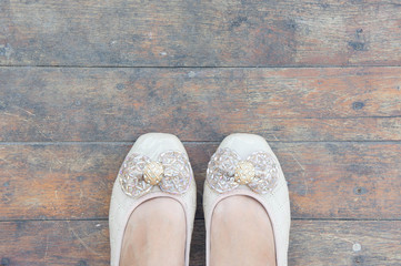 shoe women with wooden background dirty style and shoe women , b