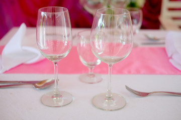 Dining table with wine glasses