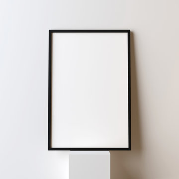 White canvas with black frame Mockup. Poster,  3d rendering