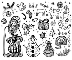 Christmas set with with deer, tree, gifts and socks.