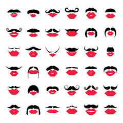 Fototapeta na wymiar Ladies and gentlemen picture. Lips and mustaches seamless pattern.