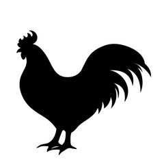 Vector black silhouette of a hen on a white background.