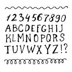 Hand drawn sketch alphabet and numbers