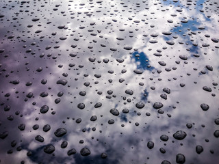 Raindrop on car with sky