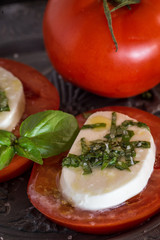 Caprese salad with mozzarella cheese, tomatoes and basil