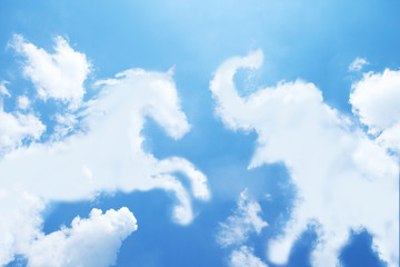 Clouds shaped like a horse and elephant fighting metaphor to USA election 2016