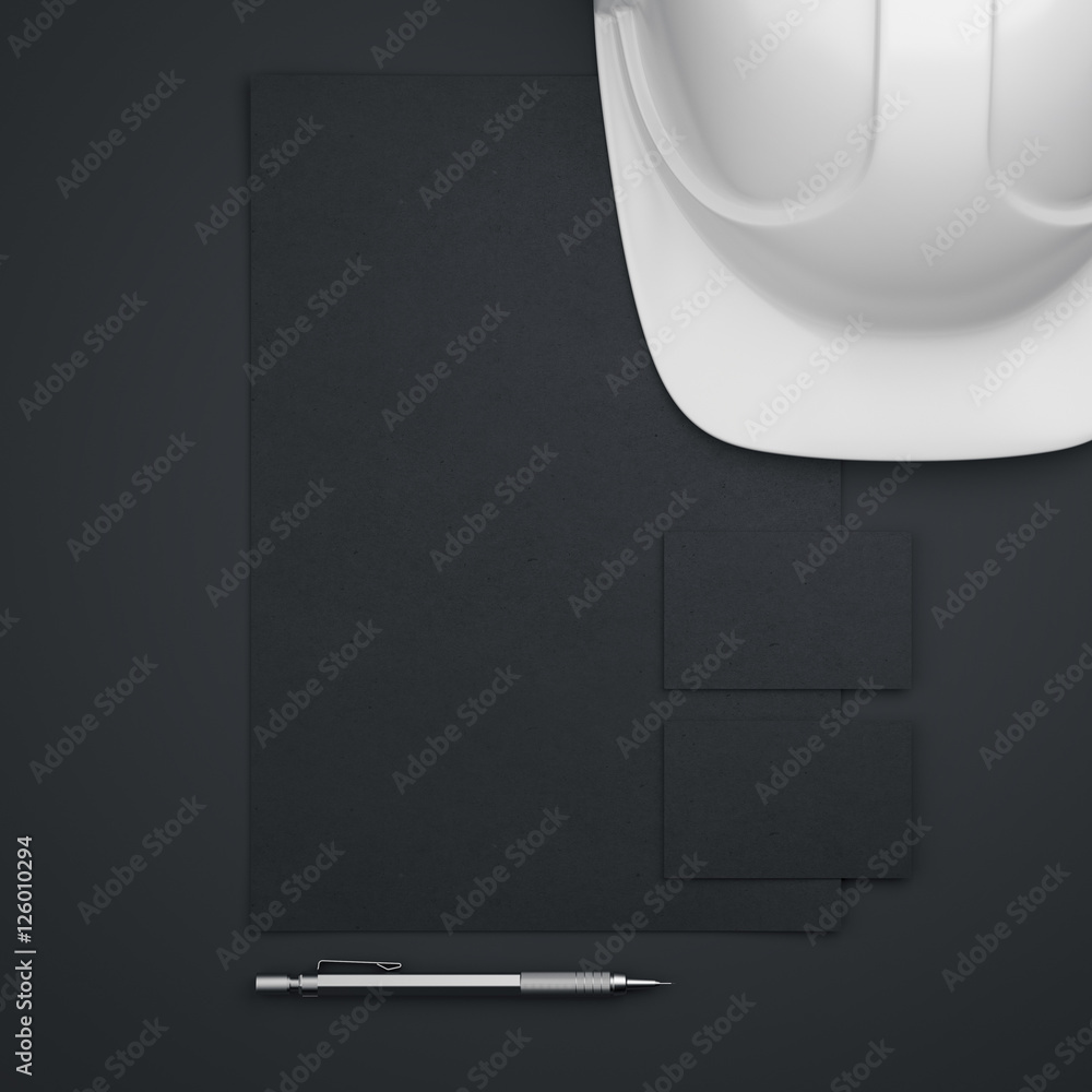 Poster modern branding mockup with white helmet. 3d rendering