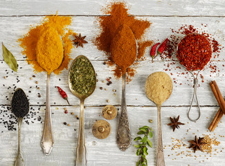Variation of spices in spoons