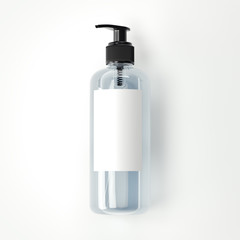 Cosmetic transparent bottle with blank label. 3d rendering