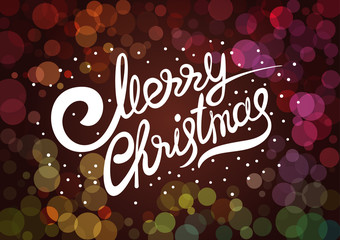 Vector template with lettering Merry Christmas. Abstract blur and bokeh colorful background.