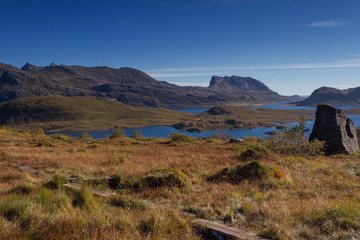 Wooden hiking trail towards Kvalvika beach