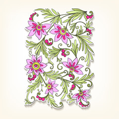 Sticker, patches elements, fashion patch badges with decorative flowers/ floral pattern.