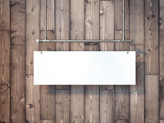 Wooden signboard hanging. 3d rendering