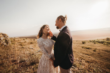 Portrait couples, tenderness love nature, mountains