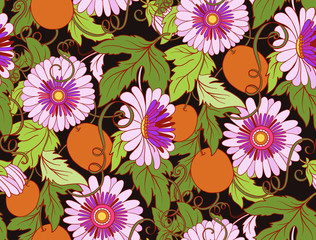 Passionflower floral seamless pattern. Pasiiflora Flower backgro