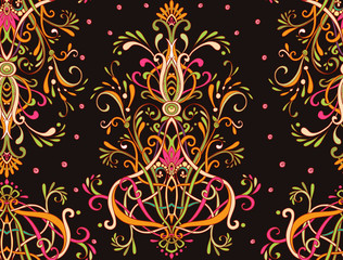 Seamless vintage background brown baroque pattern. Vector damask