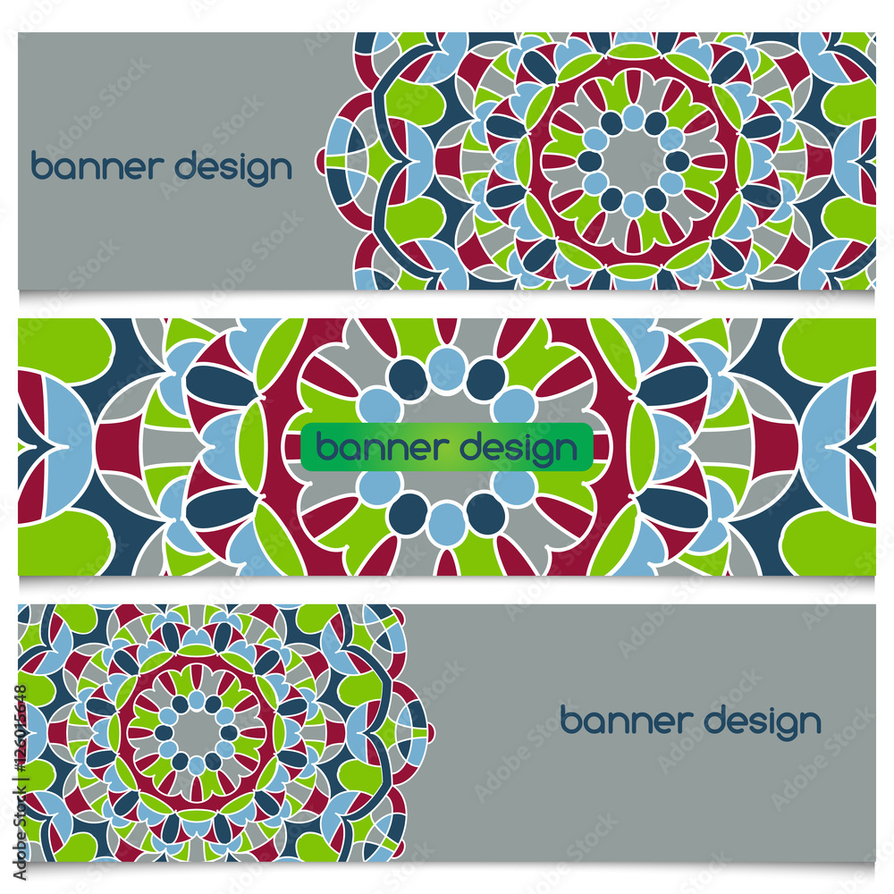Poster abstract geometric header vector background with mandala. set of vector banners with abstract geomet