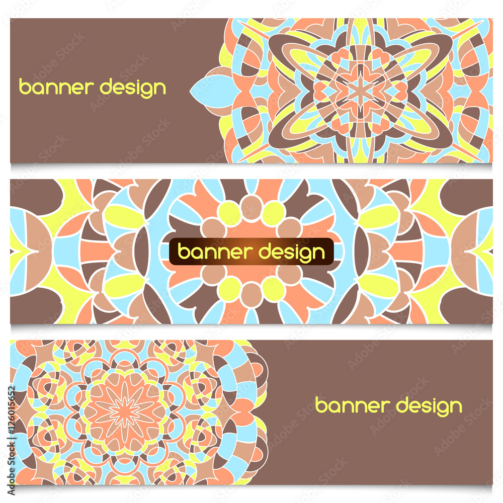 Poster abstract geometric header vector background with mandala. set of vector banners with abstract geomet