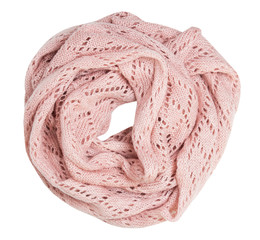 Snood scarf knitted isolated on white.