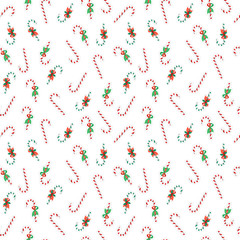 Merry Christmas and Happy New Year Seamless Pattern with Christmas Candies. Winter Holidays Wrapping Paper. Vector background