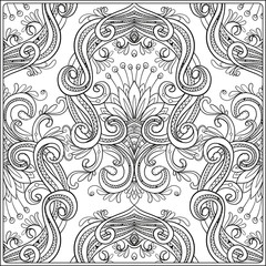 Vintage background brown baroque pattern. Vector damask pattern.Coloring book for adult. Outline drawing coloring page.