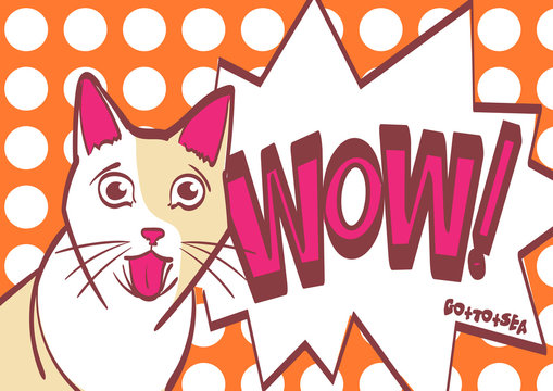 Scared, worried, surprised cat, vector hand draw illustration in pop art style. Eps 10 on layers for your comfort