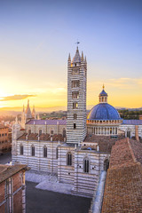 Siena sunset panoramic view. Cathedral Duomo landmark. Tuscany, - obrazy, fototapety, plakaty