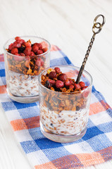 Granola with wild strawberries and yogurt