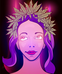 Girl with wreath of marijuana leafs vector image