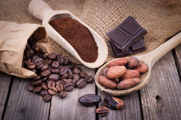 Coffee beans, chocolate