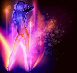 Woman dancer, blue light as flame