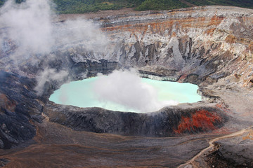 Sulfuric acid lake in the crater of the Poas Volcano in Costa Rica.