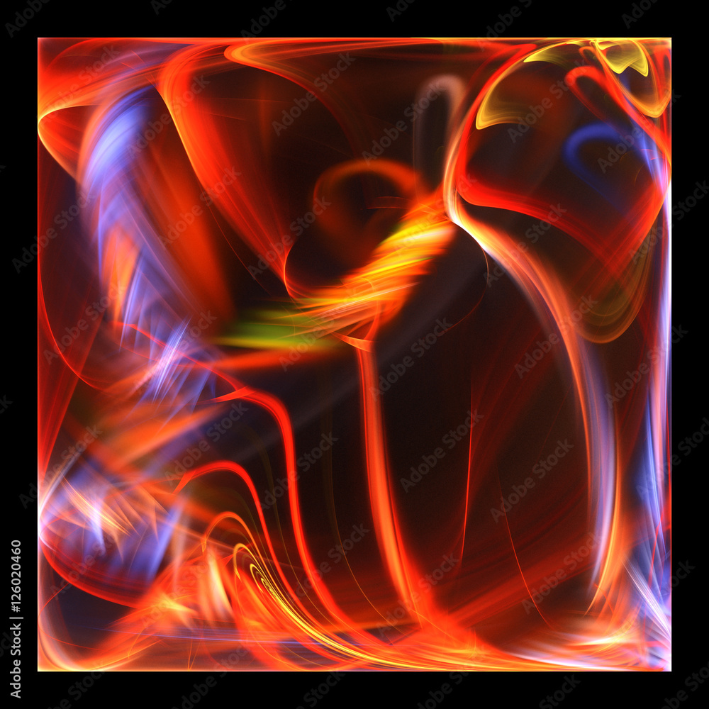 Poster artistic pattern with glowing fractal on black background