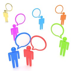 people with talk bubbles isolated over a white background. 3d rendering.