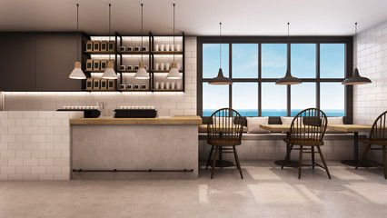 Restaurant & Shop design modern take sea view - 3D render
