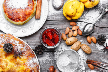 Homemade cake in a rustic style