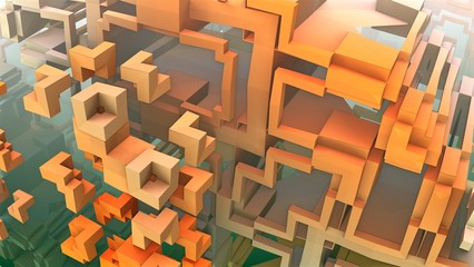 3D geometric shapes floating in space, 3D Labyrinth or Maze