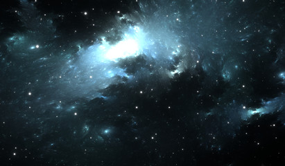Weltraumhintergrund mit blauem Nebel und Sternen