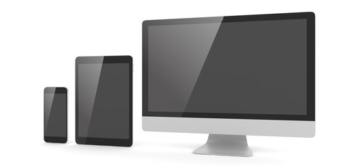 Responsive web design, laptop, smartphone, tablet, computer, display. 3d rendering.