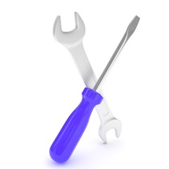 3D Illustration Wrench and screwdriver, service concept