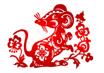 Zodiac Sign for Year of Rat, The Chinese traditional paper-cut art