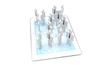 group of people figures on tablet PC, 3d render