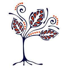 Vector hand drawn illustration, decorative ornamental stylized tree. Hand drawing colorful artistic silhouette. Graphic vector illustration. Decorative artistic ornamental wood