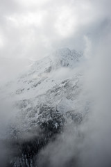 cold morning in the mountains in winter  with snow and blue skie