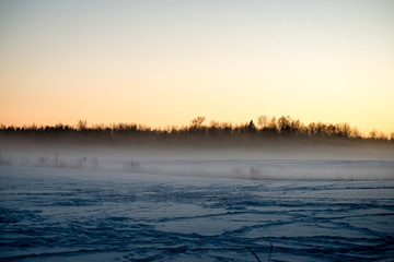 cold morning in the field in winter