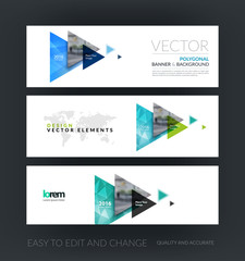 Vector set of modern horizontal website banners with flying tria
