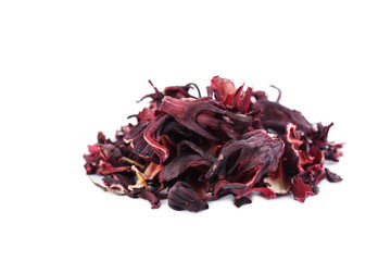 Heap of dry tea on white background