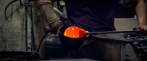 Traditional glass production in Murano, Italy